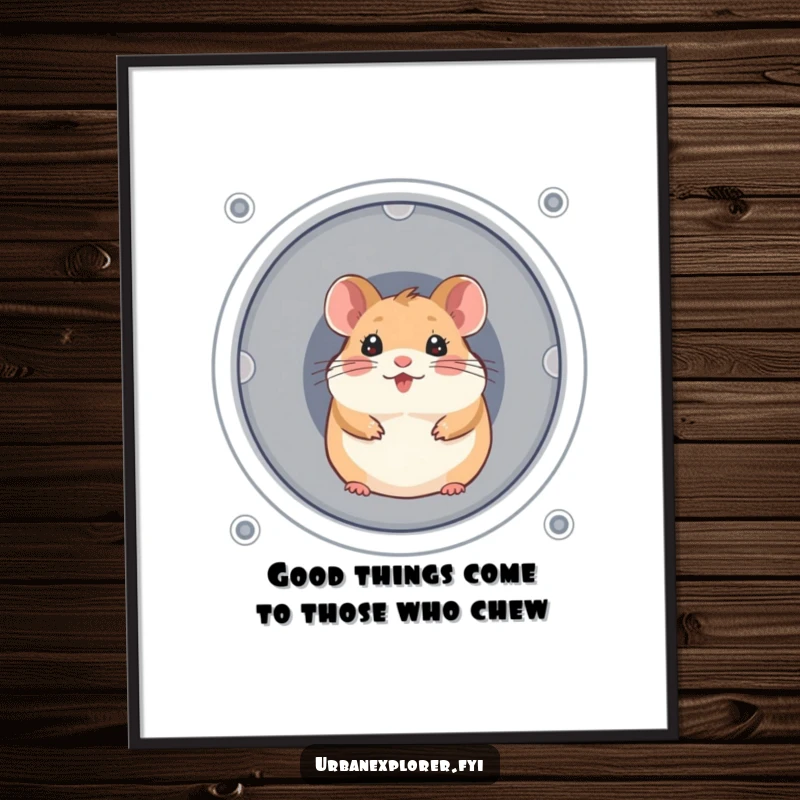 Funny Free Printable Wall Art: A cheerful hamster peeks out from a ventilation shaft, radiating happiness.