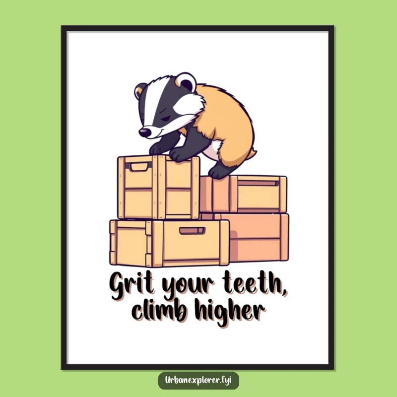Funny Free Printable Badger Wall Art: Determined Climb, Hilarious Downloadable Art