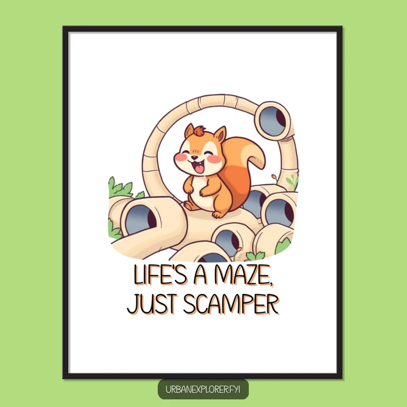 Humorous Free Printable Wall Art: Squirrel Maze Navigation Downloadable Decor