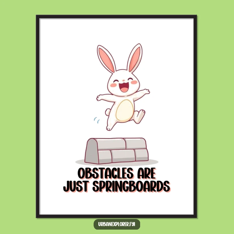 Free Printable Bunny Wall Art: Joyous Leaping Over Urban Obstacles for Whimsical Decor