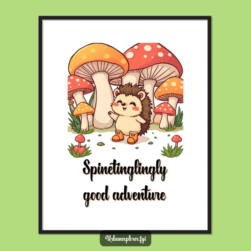 Funny Free Printable Wall Art: Hedgehog Mushroom Exploration - Humorous Downloadable Decor Gift