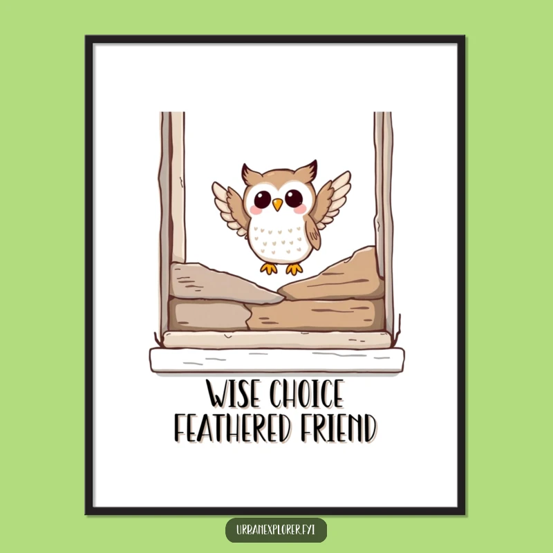 Funny Free Printable Wall Art: Joyful Owl Landing, Whimsical Downloadable Art for Humor