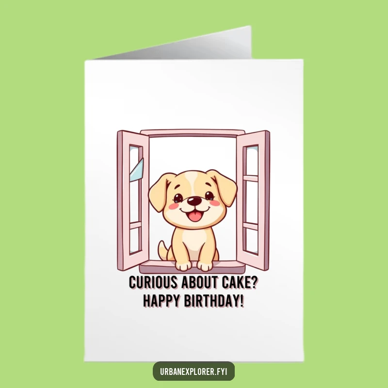 Free Printable Birthday Card: Dog Peeking From Broken Window