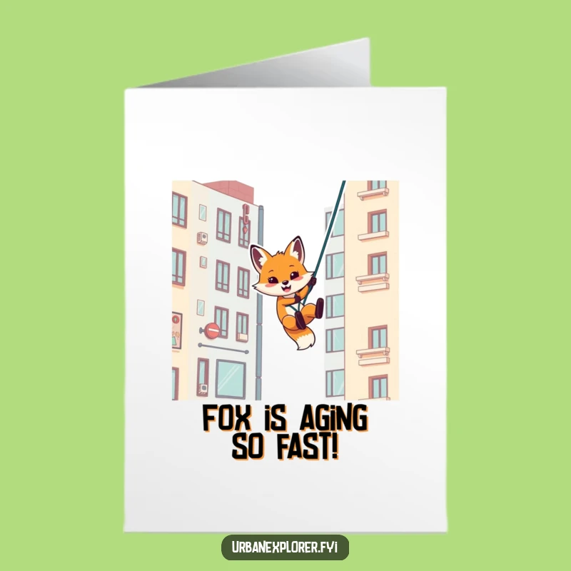 Free Printable Birthday Card: Fox Rappelling, Action-Packed Downloadable Gift