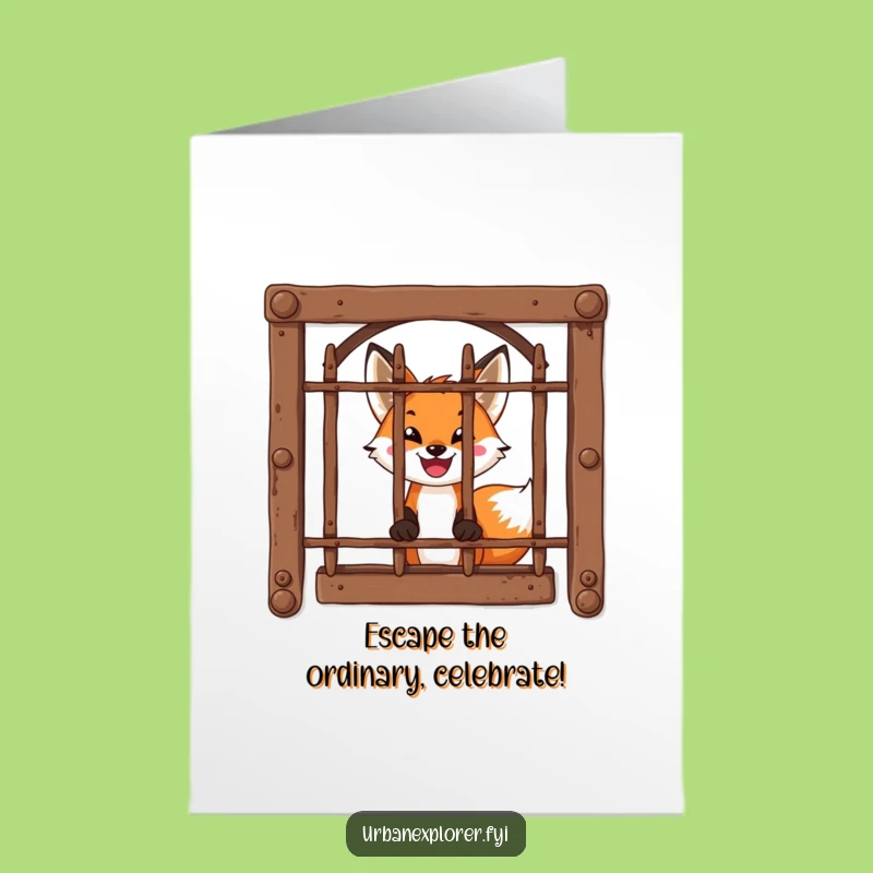 Free Printable Birthday Card: Brave Fox Window Peek - Humorous Downloadable Surprise Gift
