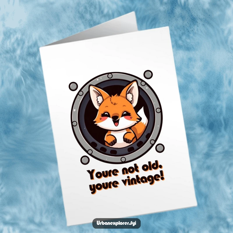 Funny Free Printable Birthday Card: Mischievous fox with a playful grin peeking from a sewer grate, ready to deliver birthday wishes.