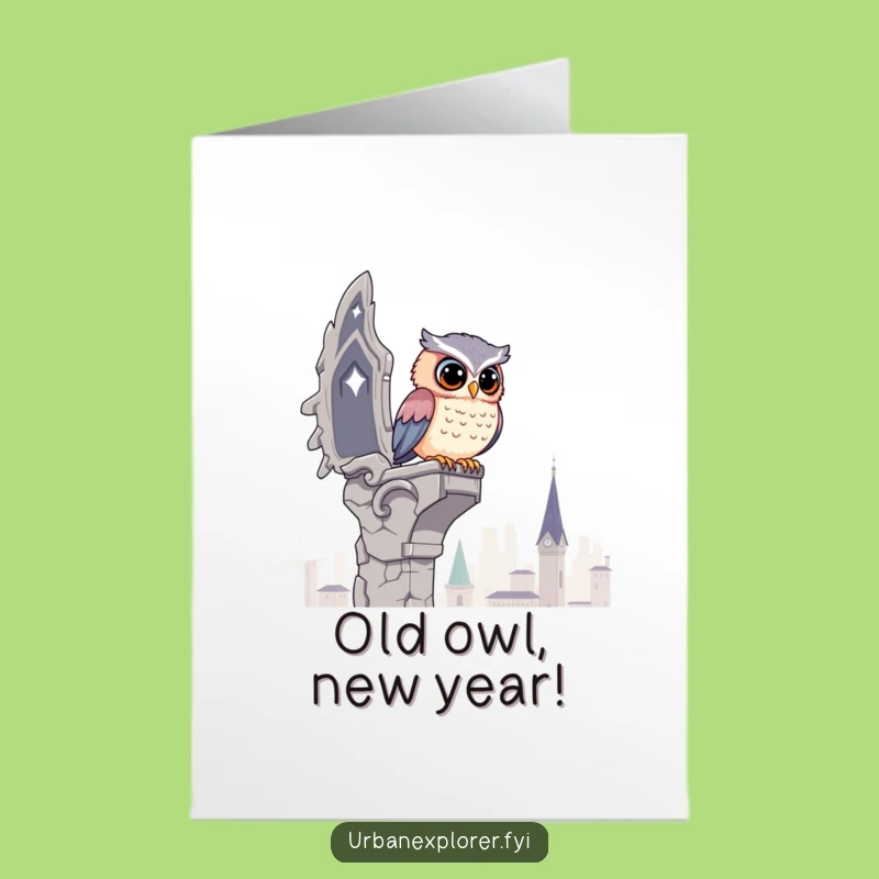 Free Printable Birthday Card: Wise Owl's Rooftop View - Downloadable Gift