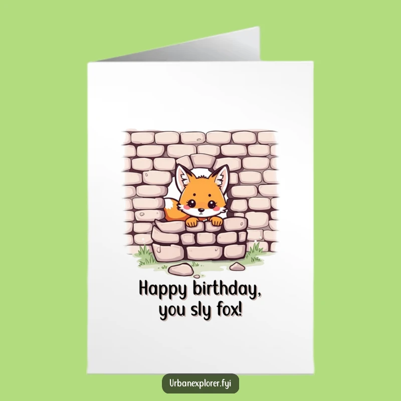 Free Printable Funny Birthday Card: Kawaii Fox Peeking, Humorous Downloadable Gift for Fox Lovers