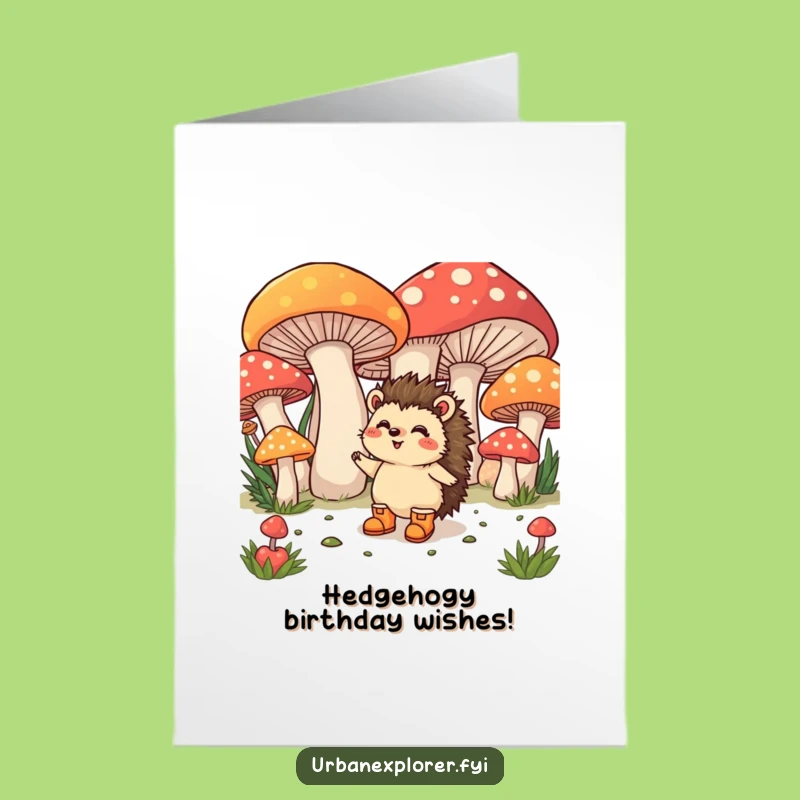 Free Printable Birthday Card: Hedgehog Mushroom Adventure - Humorous Downloadable Gift
