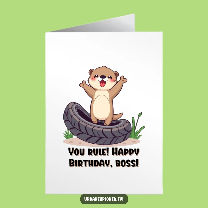 Free Printable Birthday Card: Otter Celebrates Triumph On A Tire