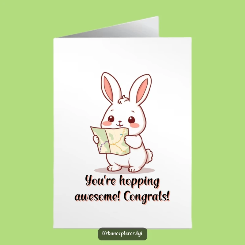 Free Printable Rabbit Congrats Card: Map to Success, Humorous Downloadable Joy