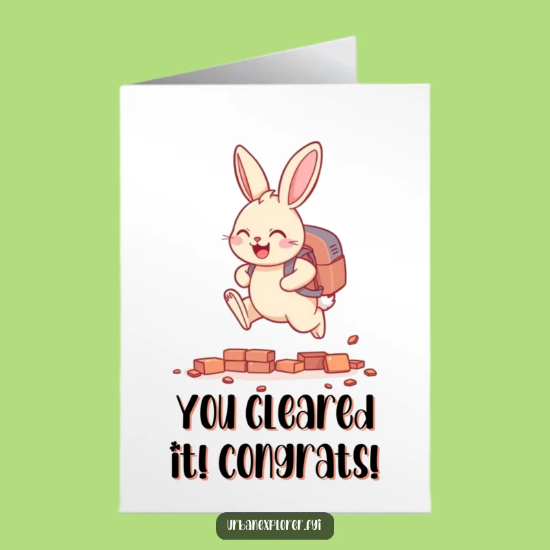 Free Printable Bunny Congrats Card: Funny Leaping Achievement