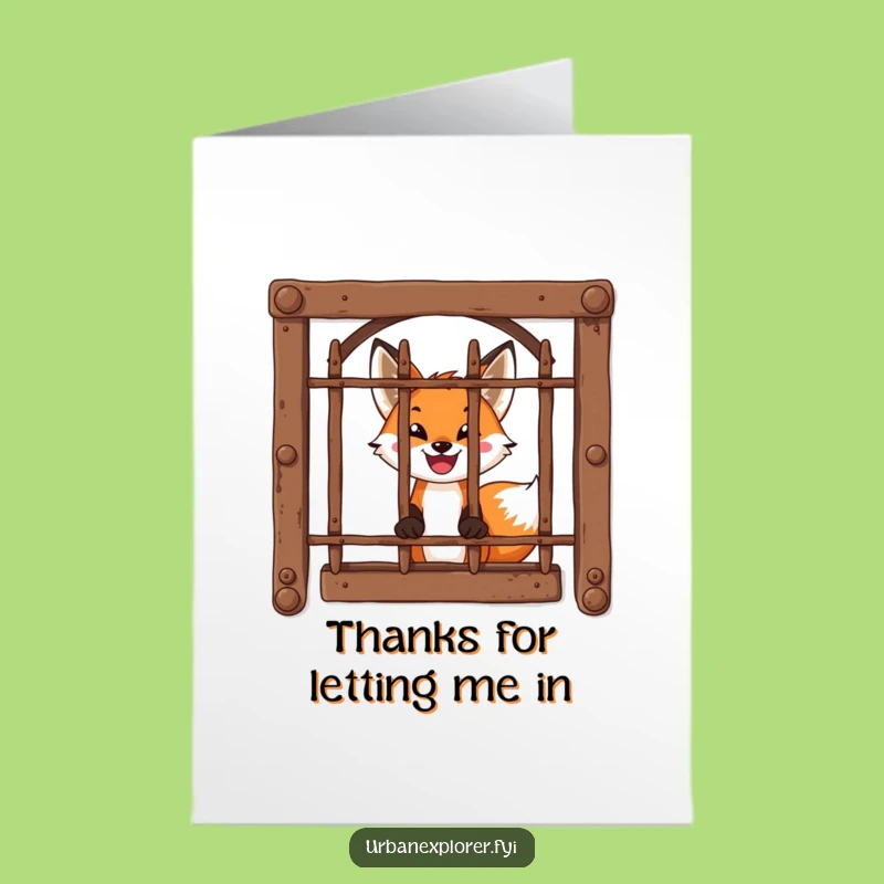 Free Printable Thank You Card: Brave Fox Window Peek - Grateful Downloadable Message Gift