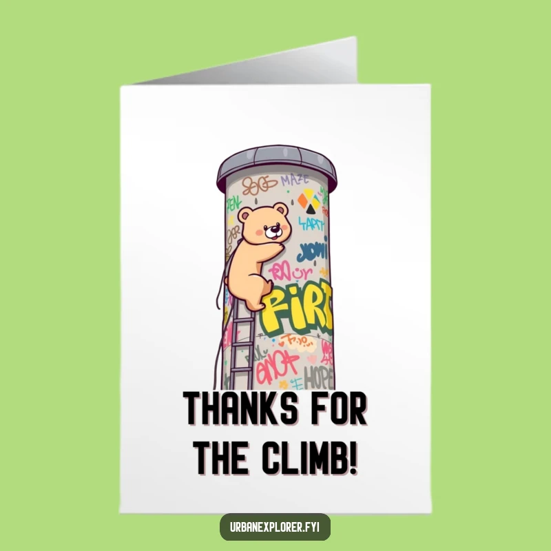 Free Printable Thank You Card: Kawaii Bear's Climb, Appreciative Humor Download