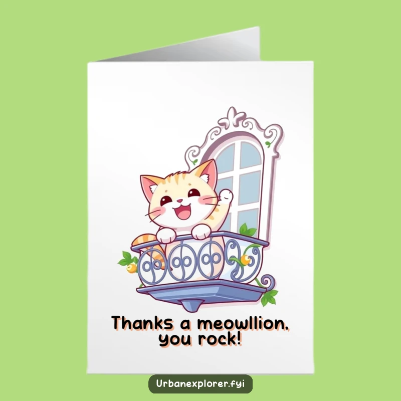 Free Printable Thank You Card: Funny Cat's Balcony Descent