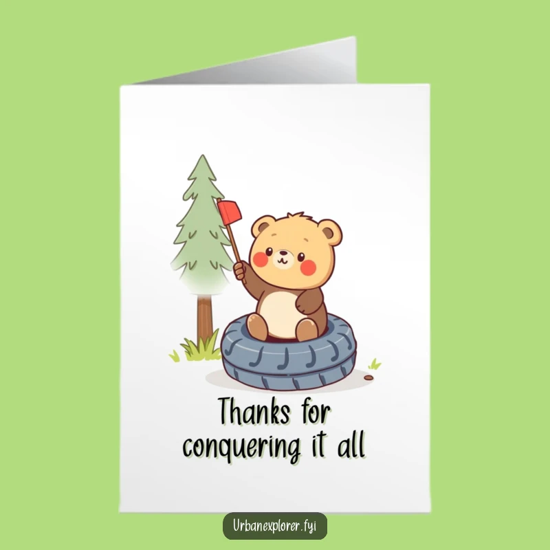 Free Printable Thank You Card: Grateful Bear Cub Flag Downloadable Gift for Thanks