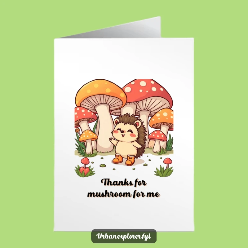 Free Printable Thank You Card: Hedgehog Mushroom Thanks - Humorous Downloadable Message Gift