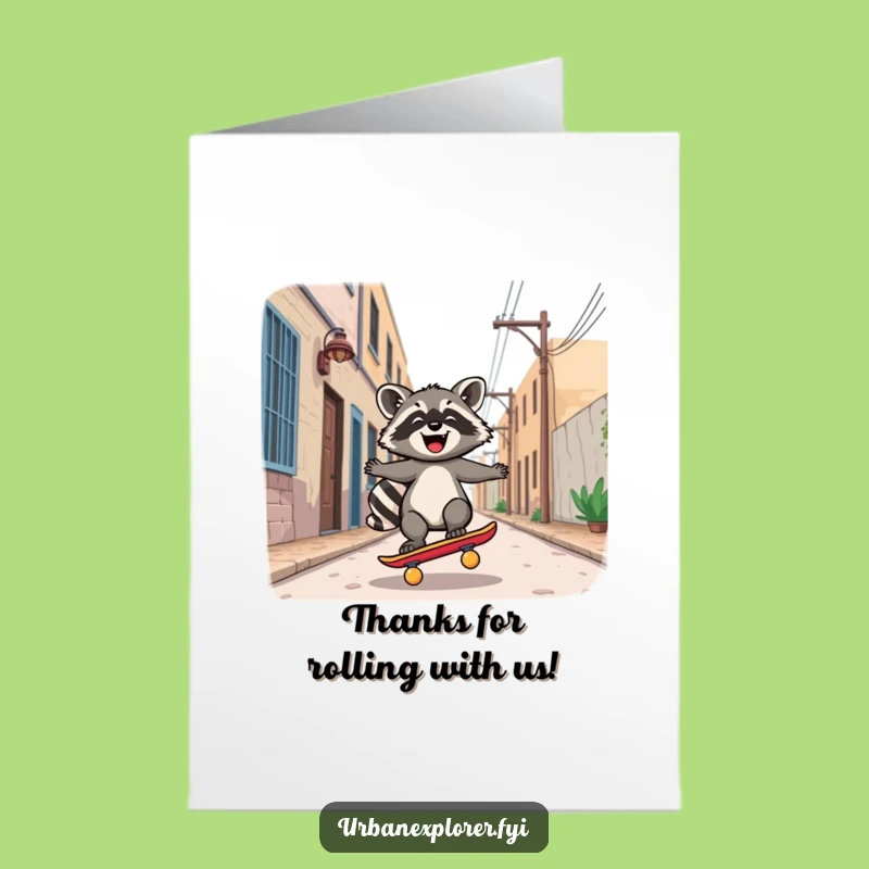 Free Printable Thank You Card Kawaii Raccoon Skater Downloadable Gift