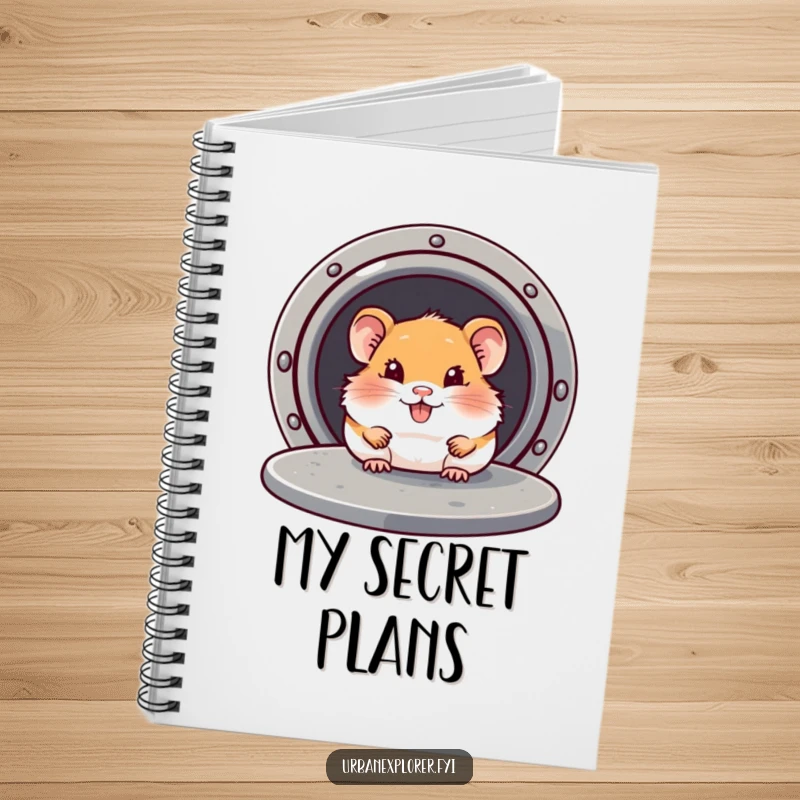 Funny Hamster Notebook: Hamster peeking out from under a manhole cover, perfect for documenting secrets, ideas, and observations humorously.