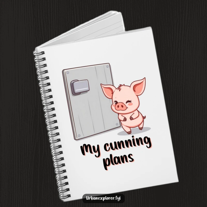 Funny Piglet Notebook: Piglet tiptoeing past a locked door with a wink, perfect for documenting plans, ideas, and mischievous adventures humorously.