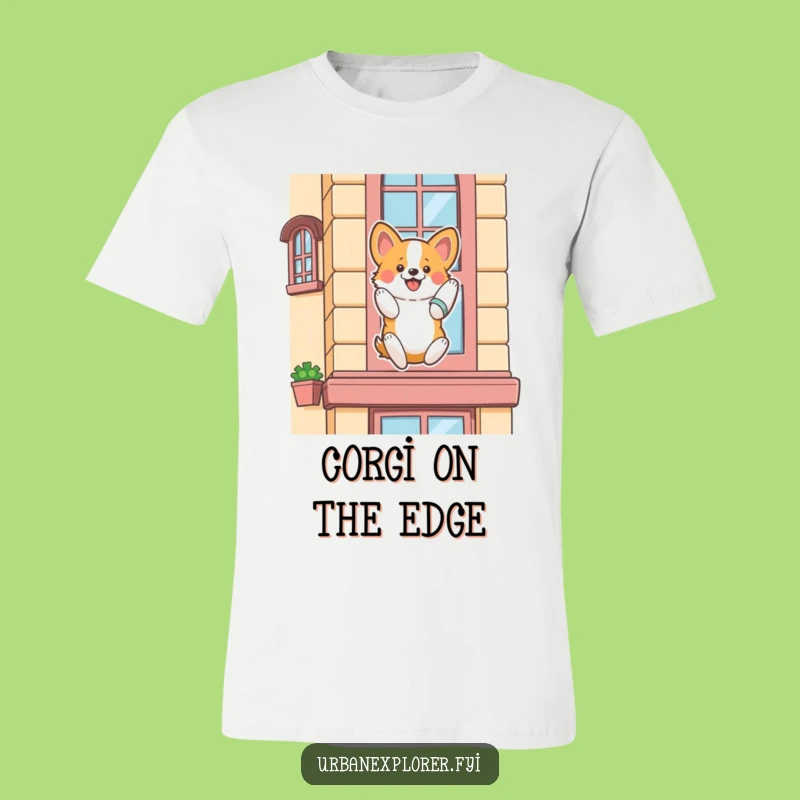 Funny Corgi Rappelling T-Shirt: Enthusiastic Descent Tee