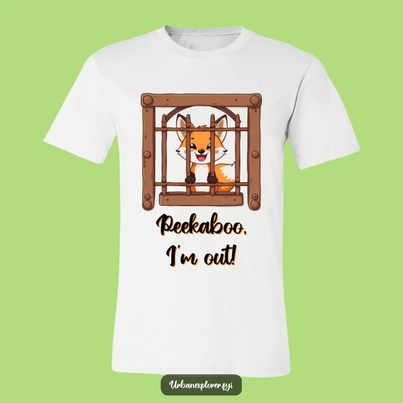 Funny Fox Window T-Shirt: Brave Peek's Smile, Hilarious Graphic Tee for Explorers!