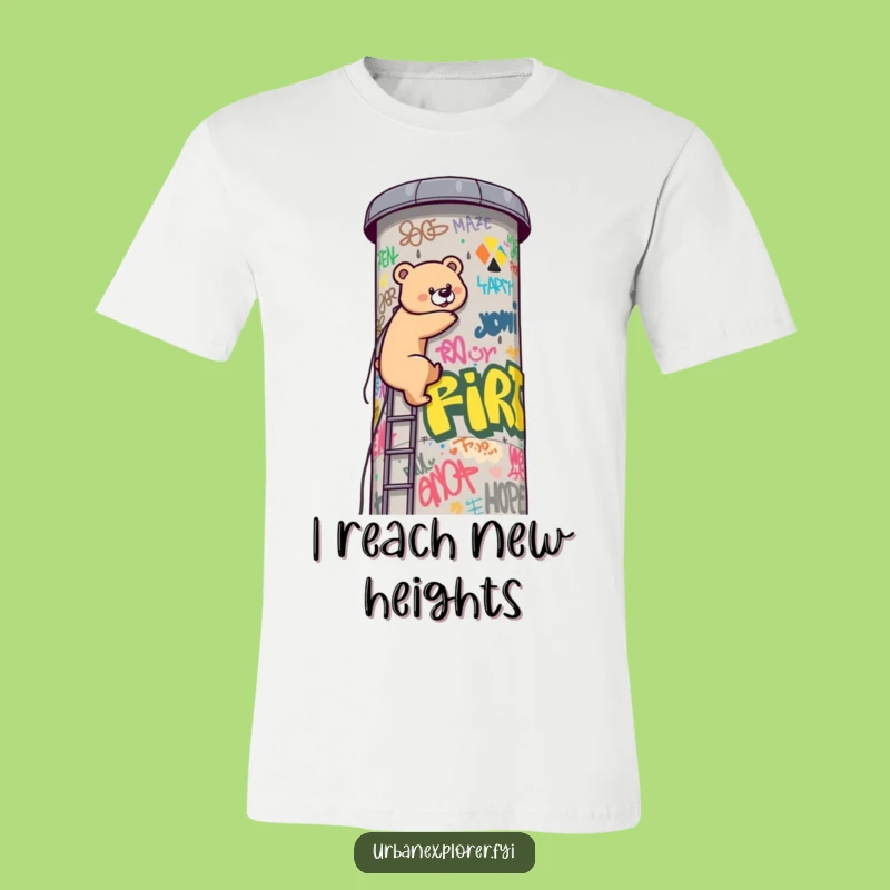 Funny Kawaii Bear Water Tower Climb T-Shirt - Bold Adventure Graphic Tee