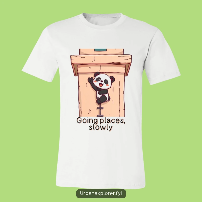 Funny Kawaii Panda Climber T-Shirt - Joyful Character Tee for Inspiration