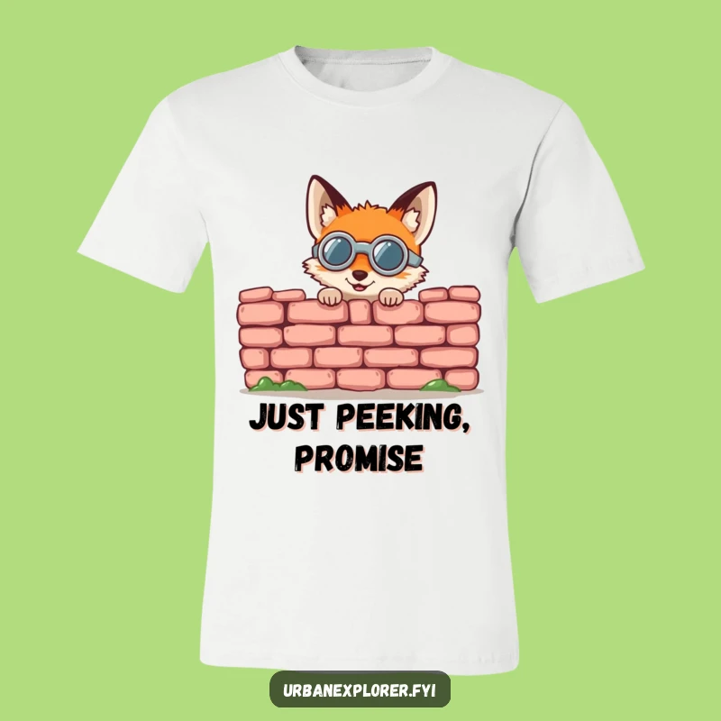 Funny Fox Goggles T-Shirt: Gleeful Wall Peeker Tee