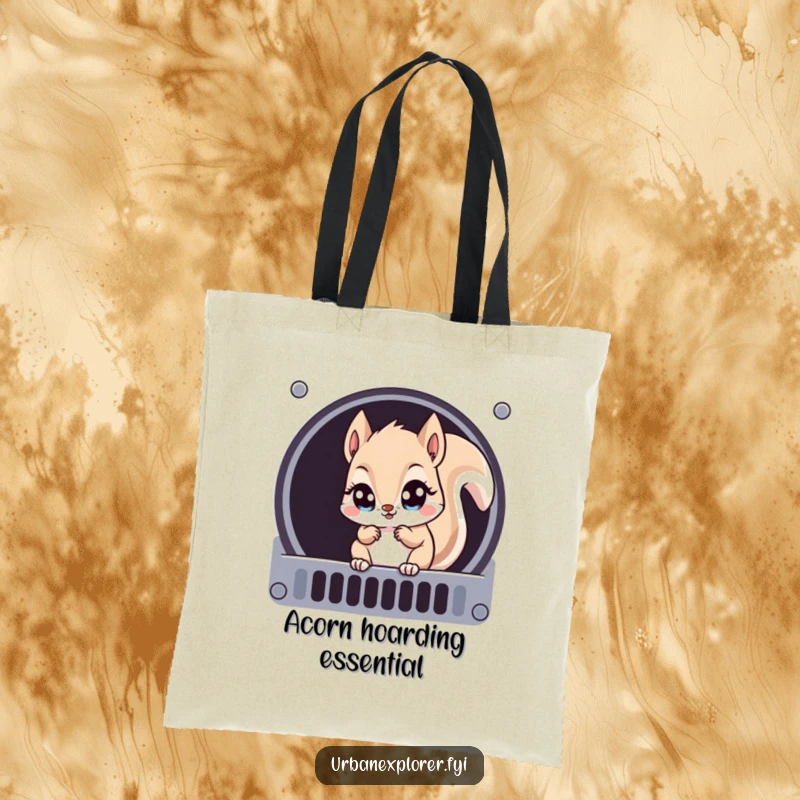 Funny Kawaii squirrel looking intently into a ventilation grate, printed on a durable and spacious tote bag.