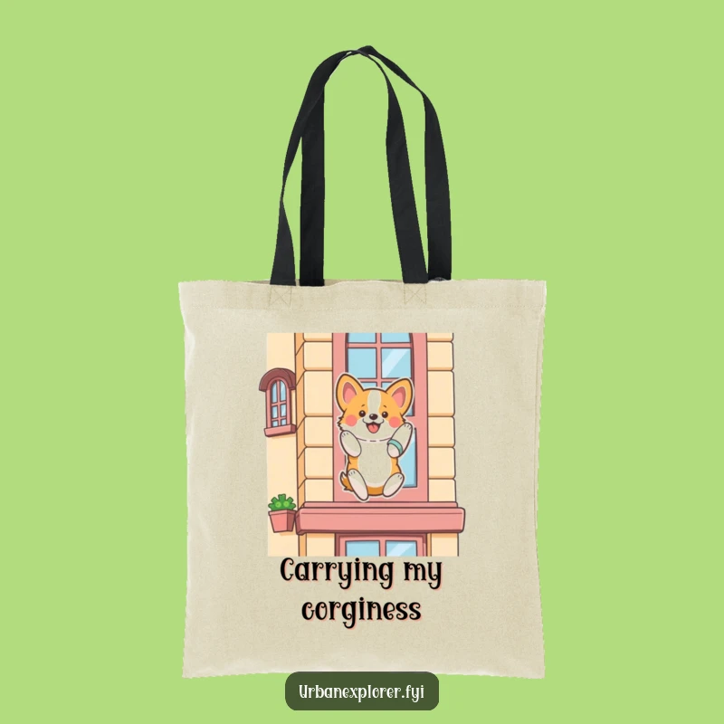 Funny Corgi Rappelling Tote Bag: Enthusiastic Descent Carry-All