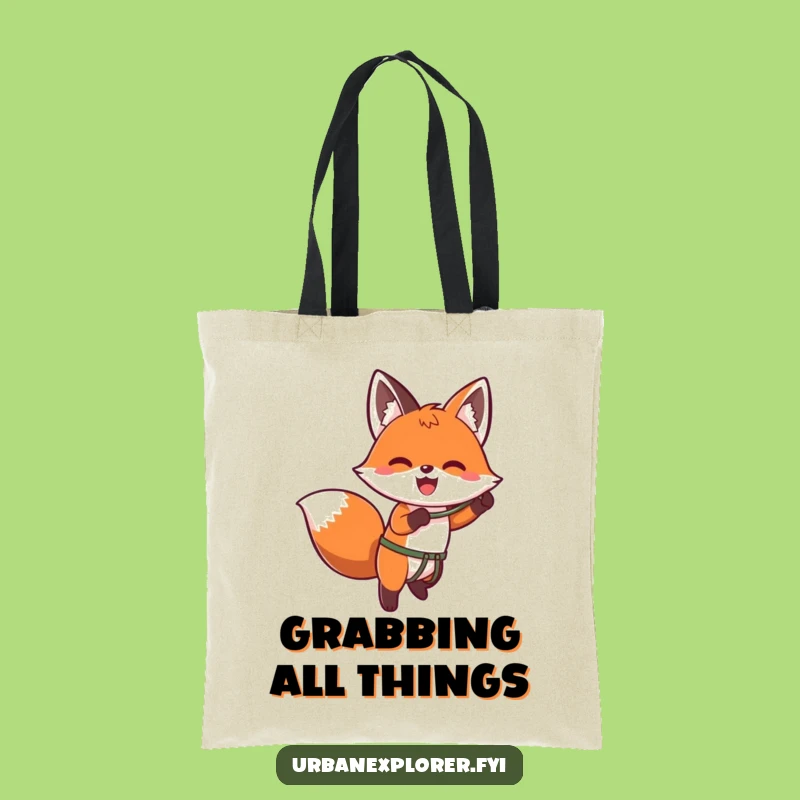 Funny Kawaii Fox Grappler Tote Bag - Enthusiastic Adventure Carry-All