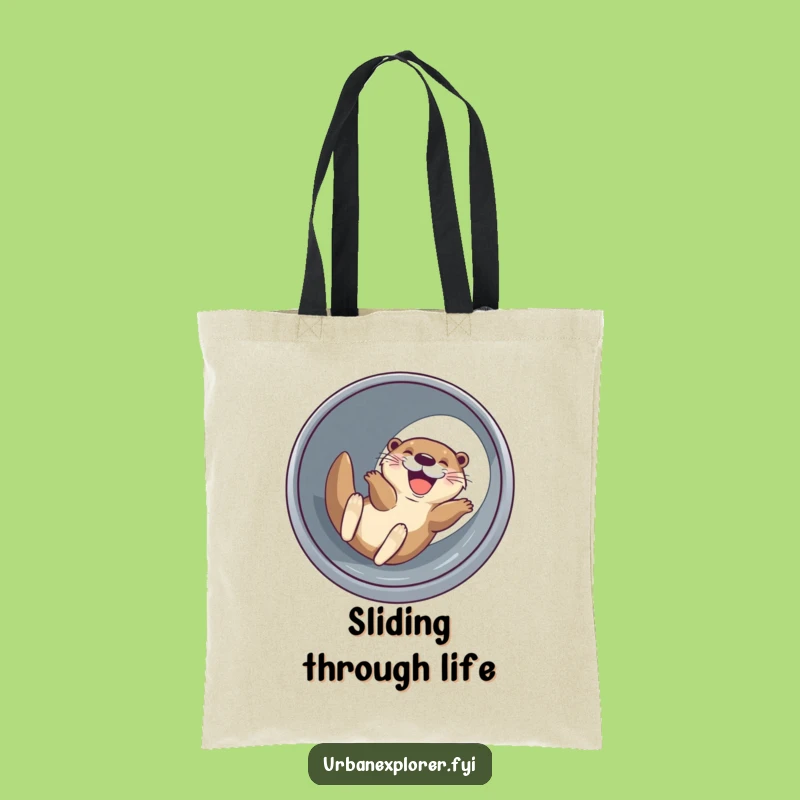 Funny Otter Drainage Pipe Tote Bag: Joyful Sliding Adventure Bag!