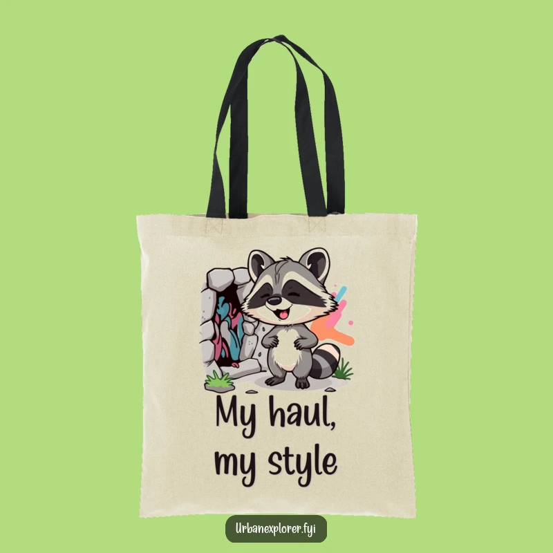 Funny Raccoon Street Art Tote Bag: Roomy bag with a cheeky discoverer, great funny gift